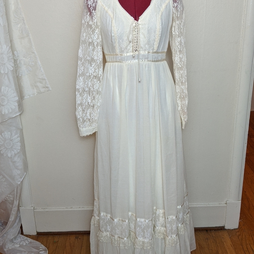Vintage gunne sax white natural fiber maxi dress